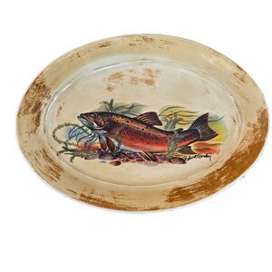 Robert Gordon Pottery Australia Trout Platter Oval 13.5 x 9.75 Rustic Fish Art